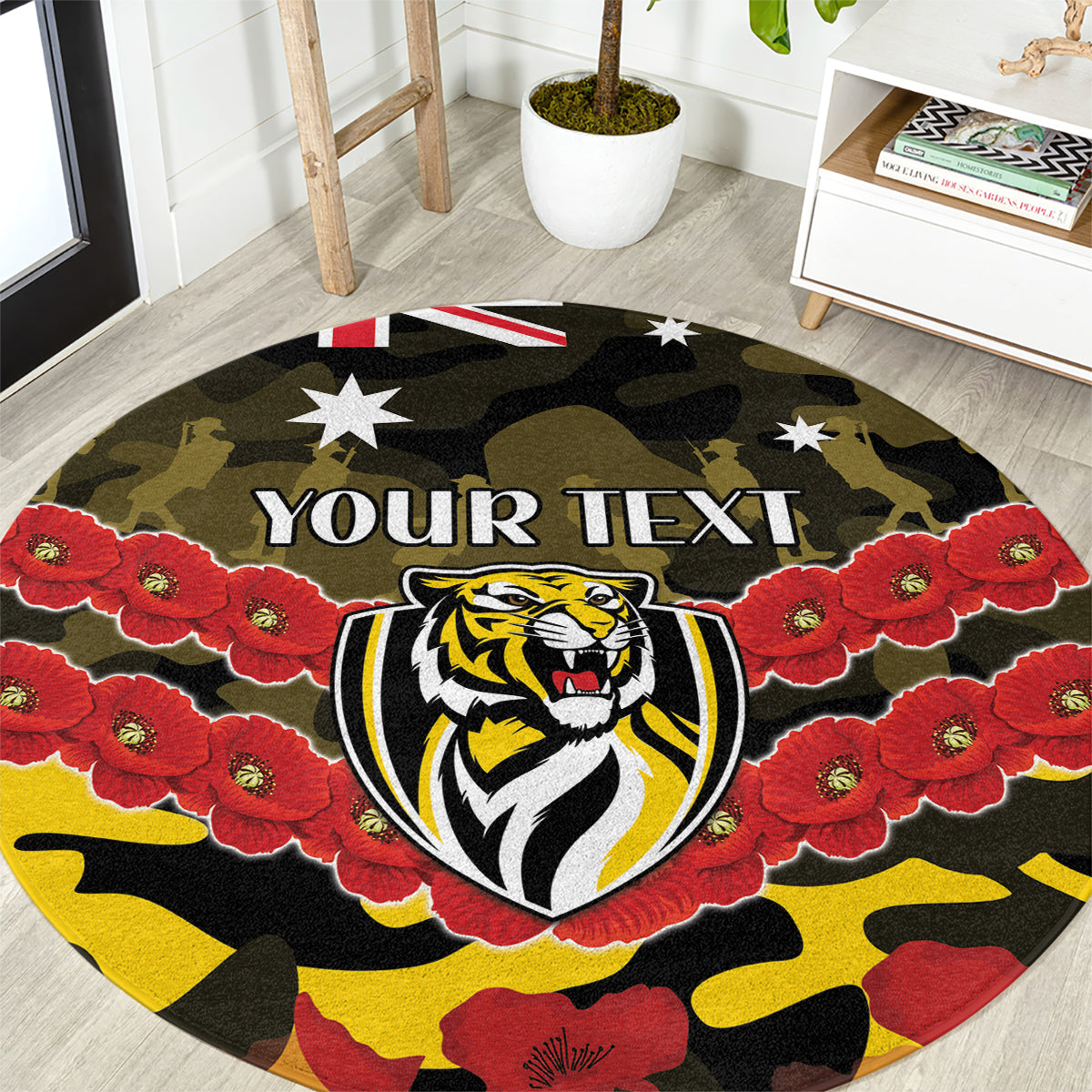 Custom Richmond Tigers Football Round Carpet ANZAC Lest We Forget