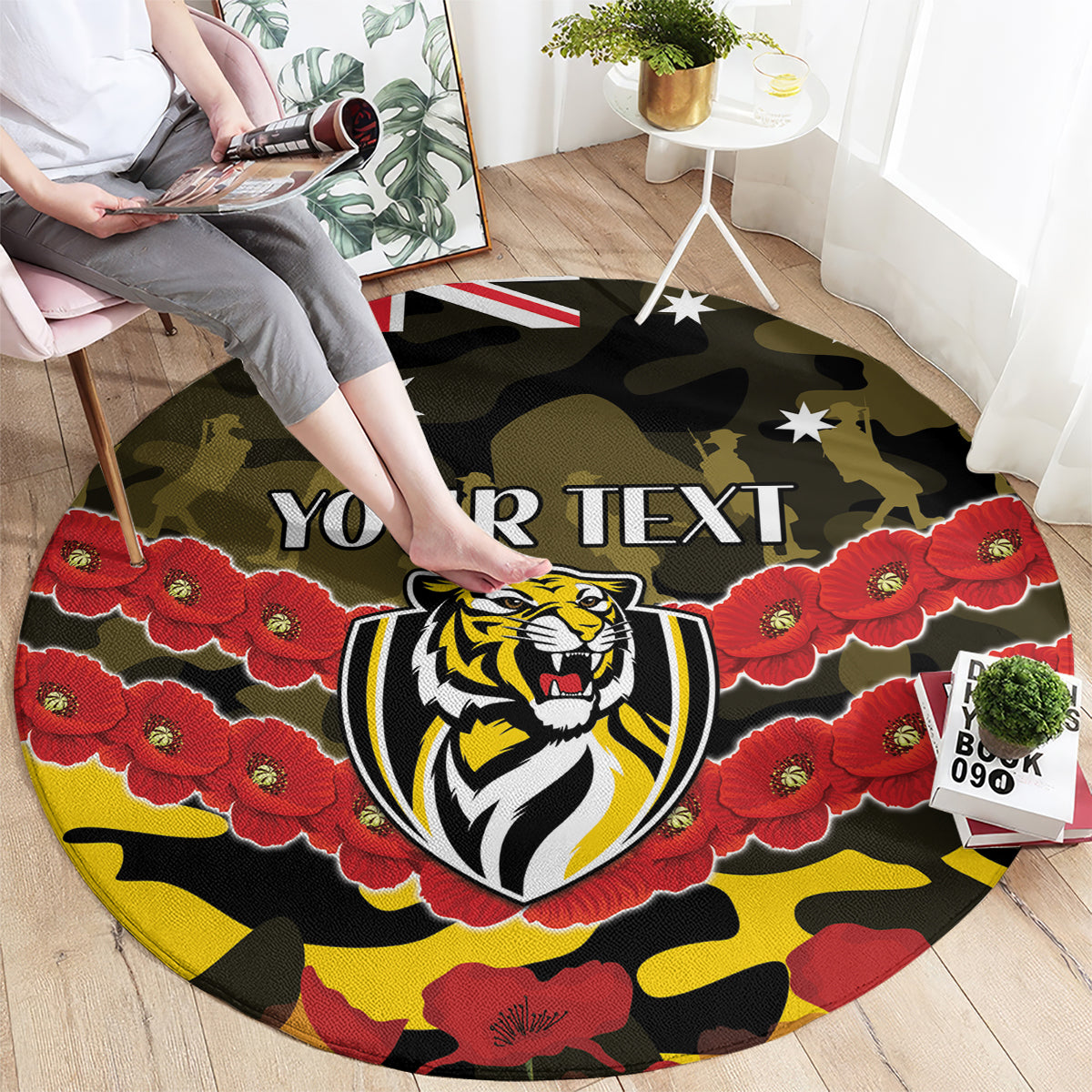 Custom Richmond Tigers Football Round Carpet ANZAC Lest We Forget