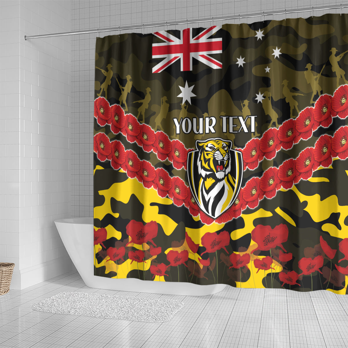 Custom Richmond Tigers Football Shower Curtain ANZAC Lest We Forget