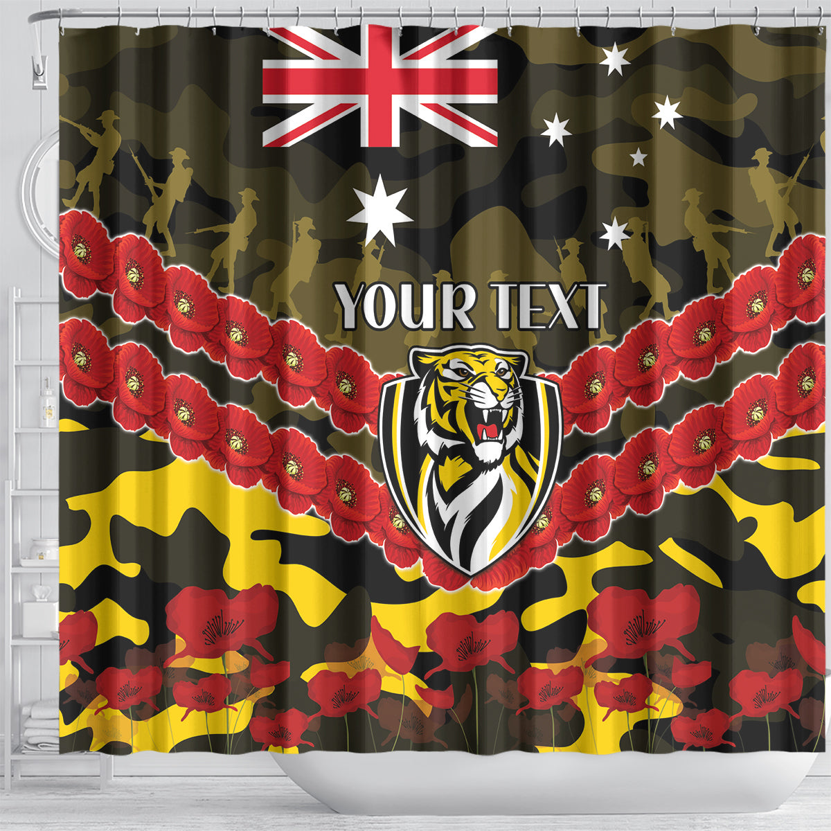 Custom Richmond Tigers Football Shower Curtain ANZAC Lest We Forget