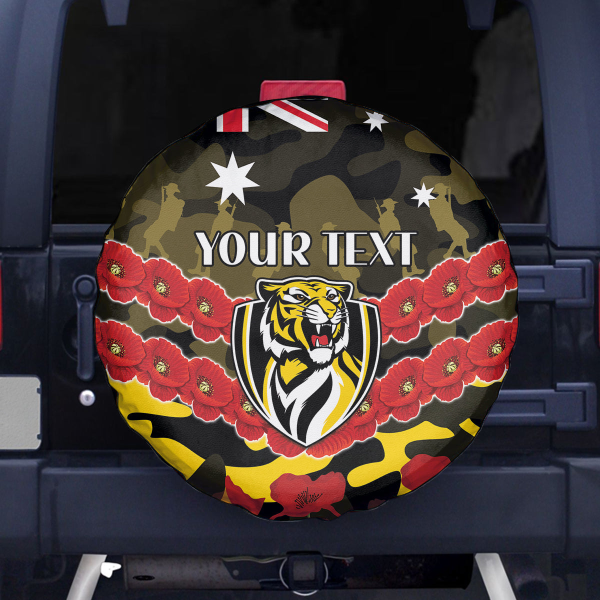 Custom Richmond Tigers Football Spare Tire Cover ANZAC Lest We Forget