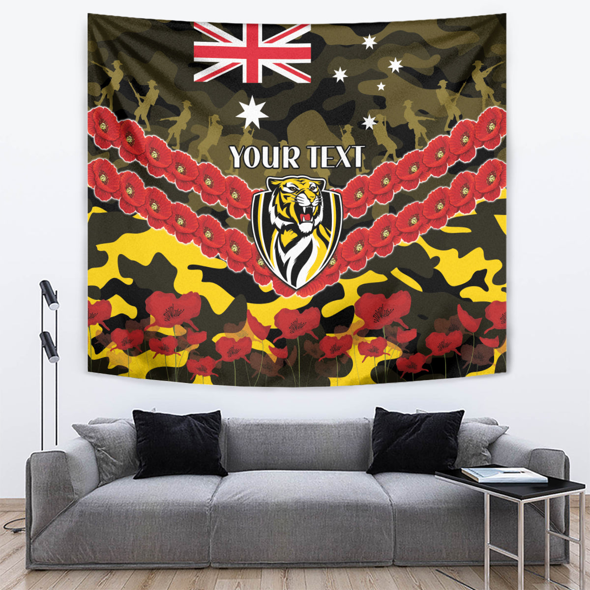 Custom Richmond Tigers Football Tapestry ANZAC Lest We Forget