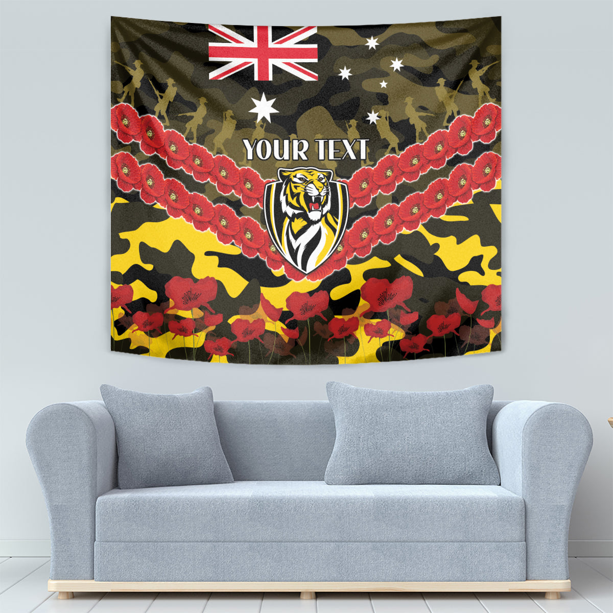 Custom Richmond Tigers Football Tapestry ANZAC Lest We Forget