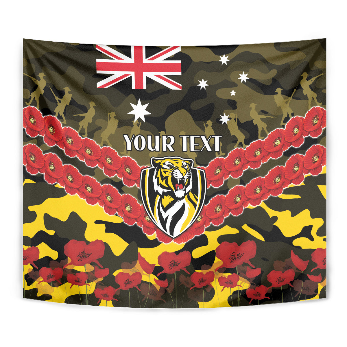 Custom Richmond Tigers Football Tapestry ANZAC Lest We Forget
