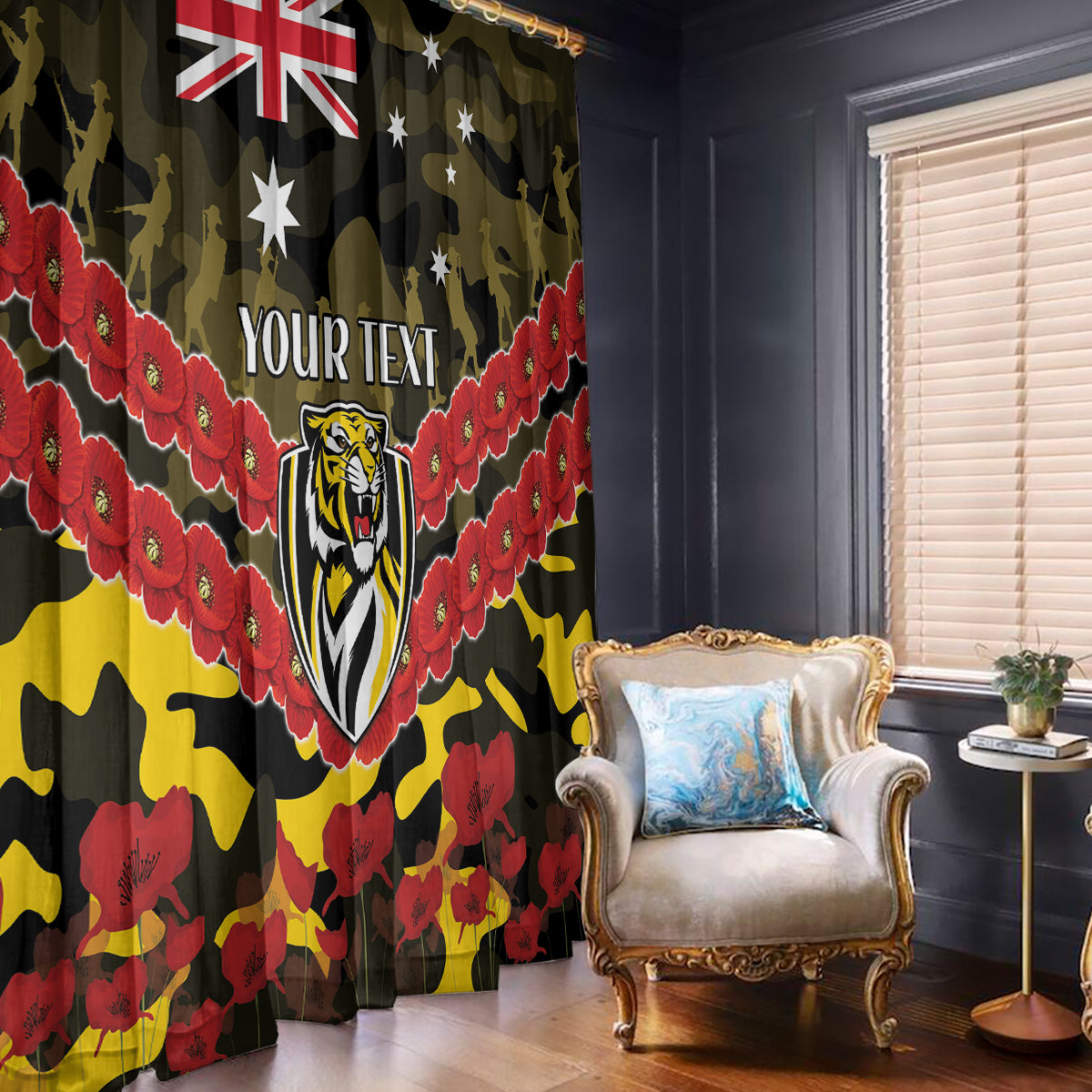 Custom Richmond Tigers Football Window Curtain ANZAC Lest We Forget