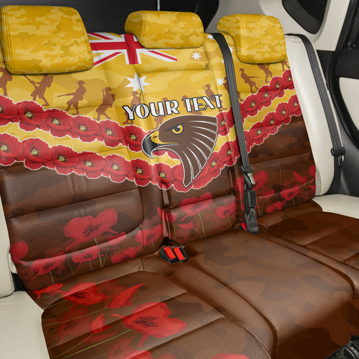 Custom Hawks Football Back Car Seat Cover ANZAC Lest We Forget
