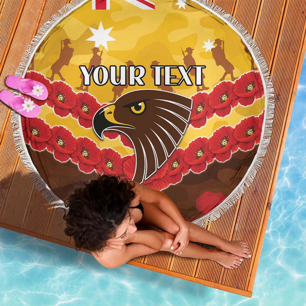 Custom Hawks Football Beach Blanket ANZAC Lest We Forget