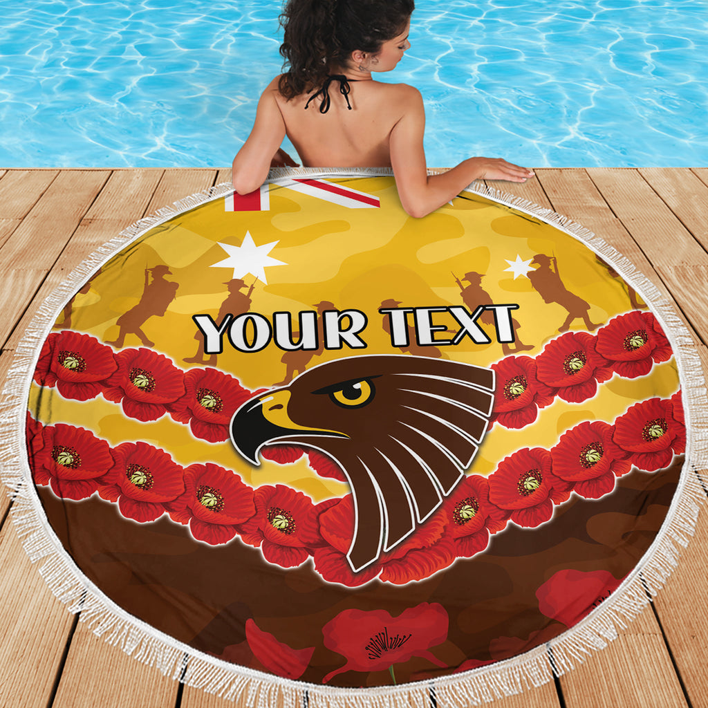 Custom Hawks Football Beach Blanket ANZAC Lest We Forget