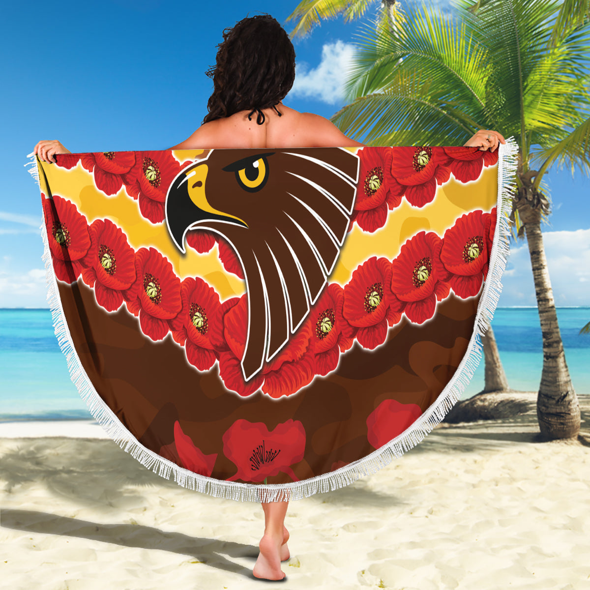 Custom Hawks Football Beach Blanket ANZAC Lest We Forget