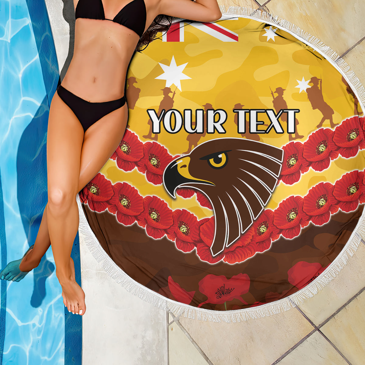 Custom Hawks Football Beach Blanket ANZAC Lest We Forget