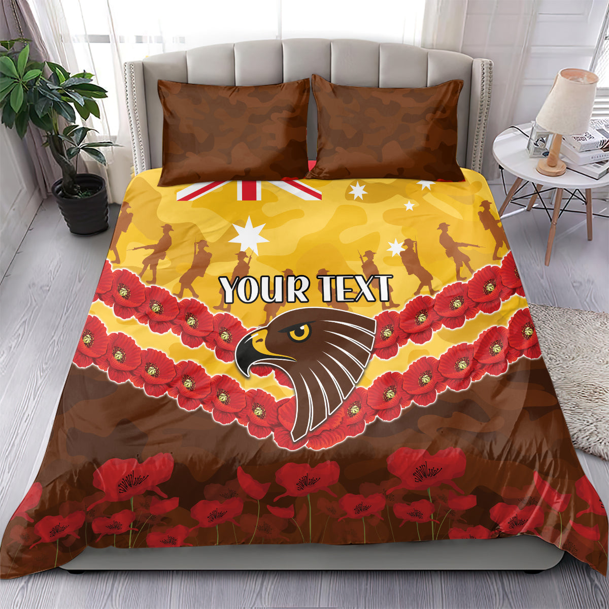 Custom Hawks Football Bedding Set ANZAC Lest We Forget