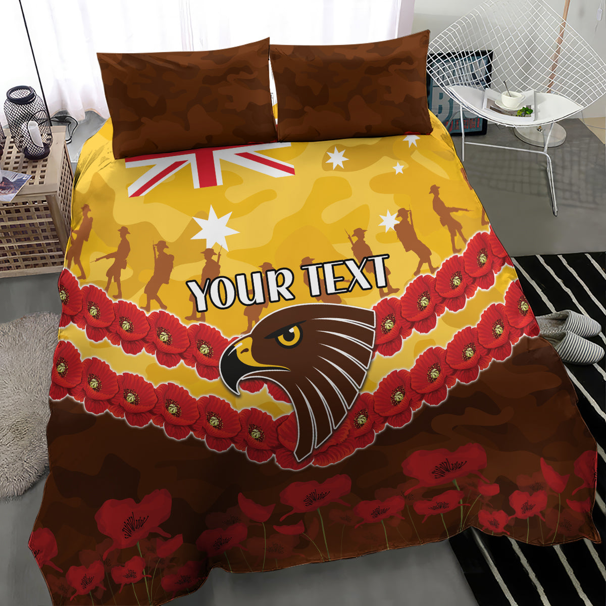 Custom Hawks Football Bedding Set ANZAC Lest We Forget