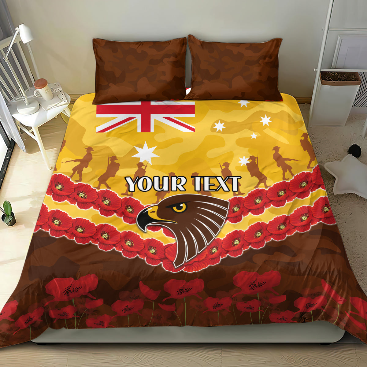 Custom Hawks Football Bedding Set ANZAC Lest We Forget
