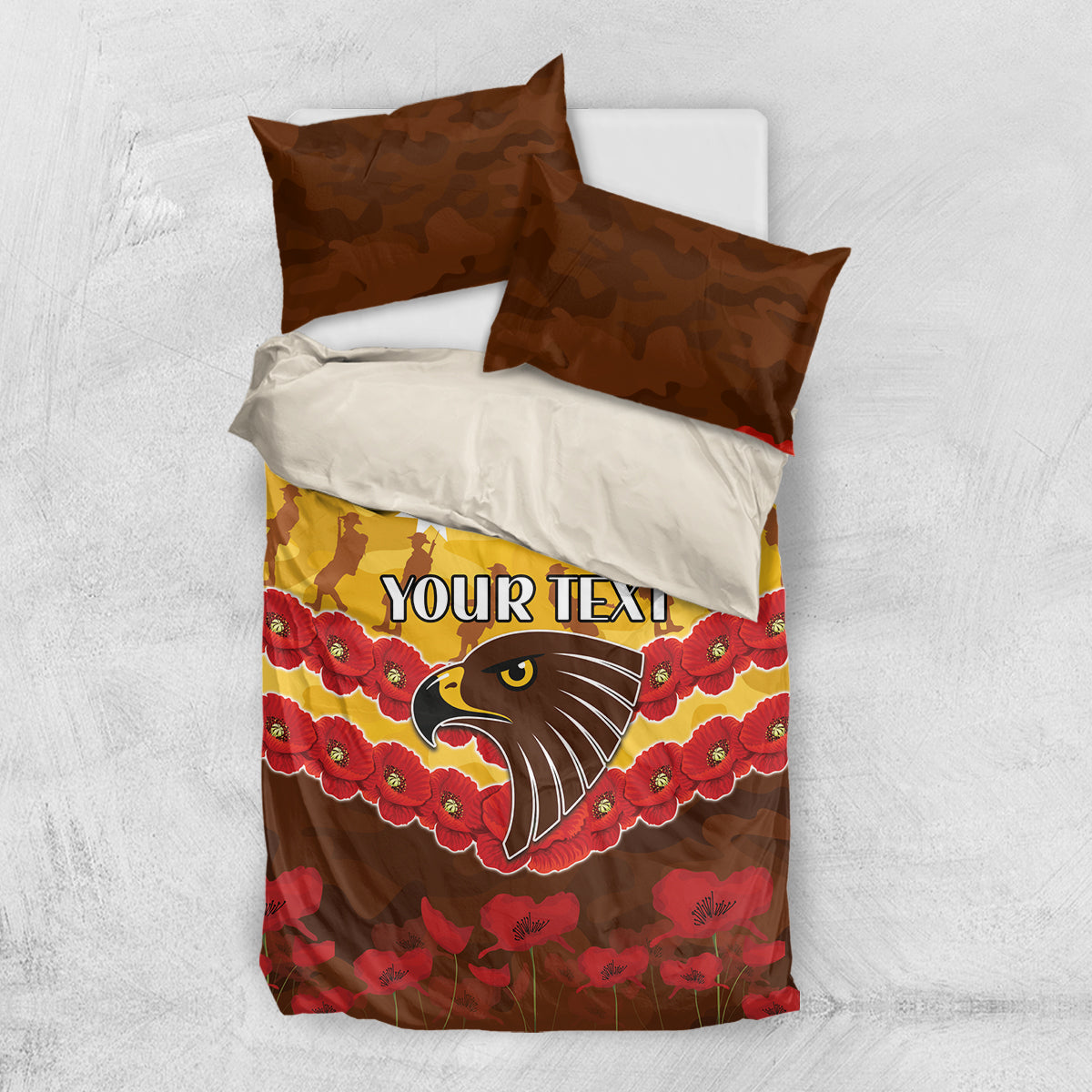 Custom Hawks Football Bedding Set ANZAC Lest We Forget