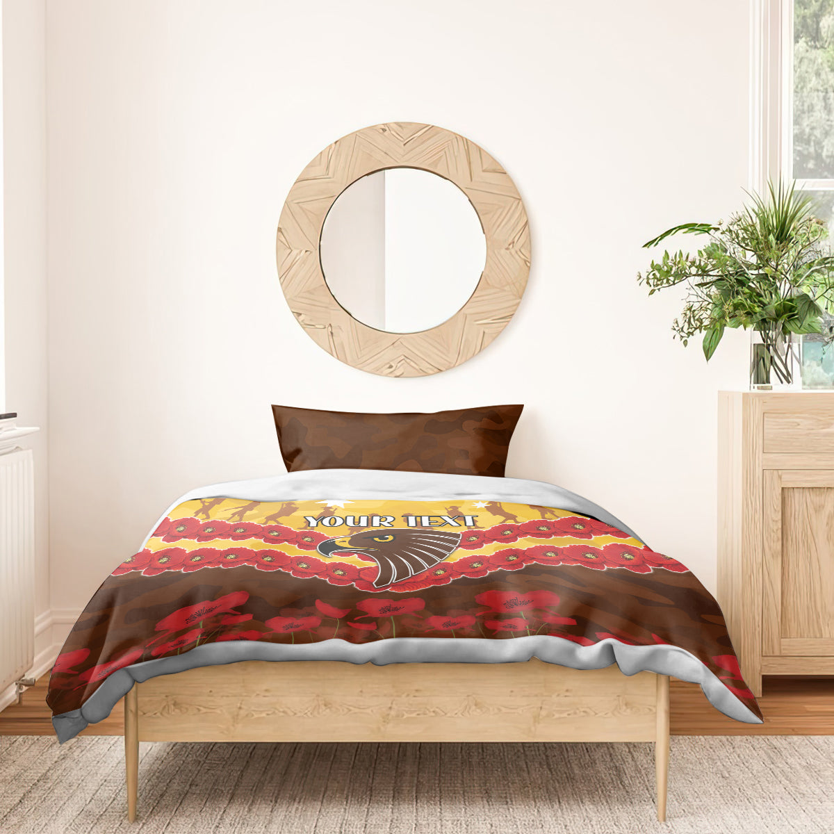 Custom Hawks Football Bedding Set ANZAC Lest We Forget