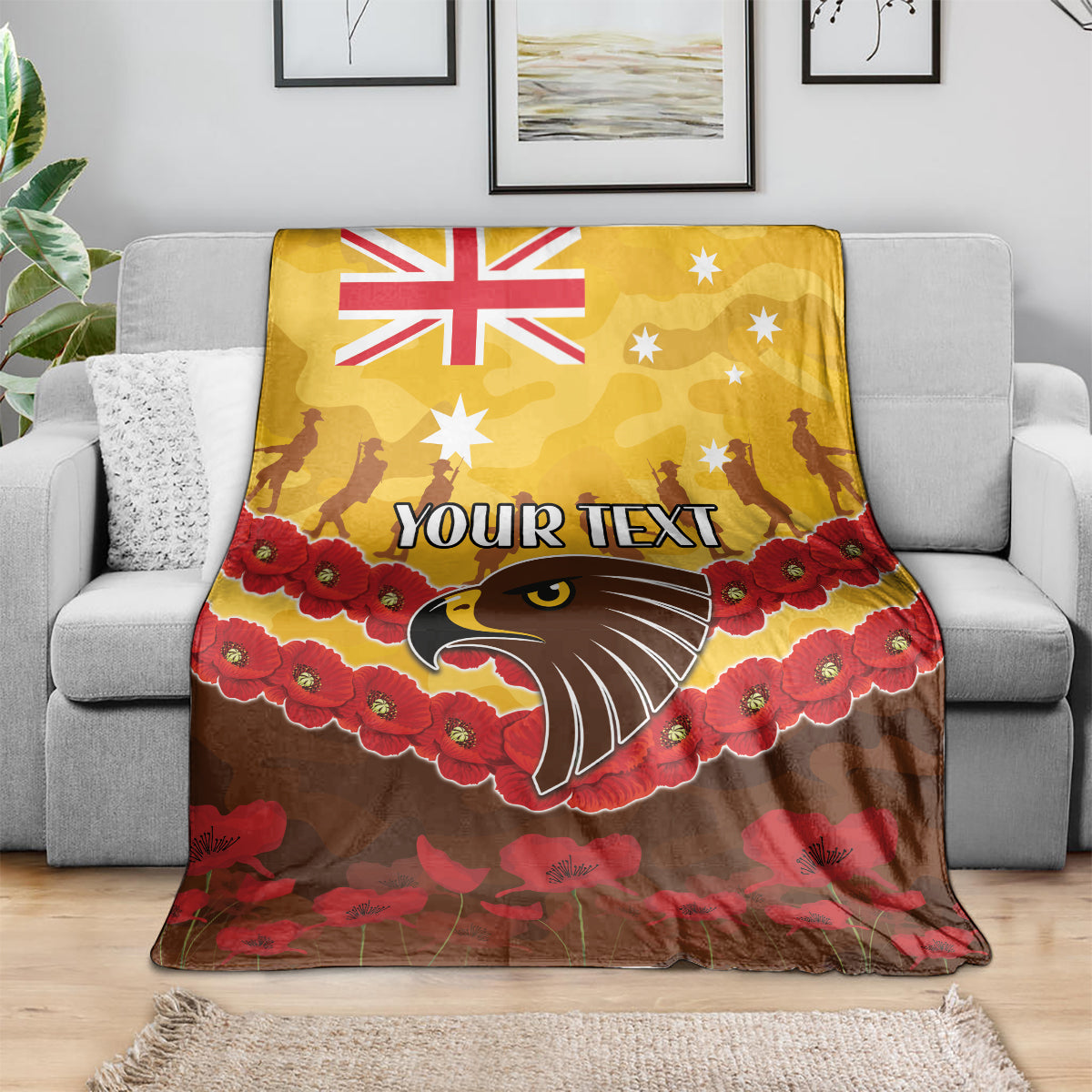 Custom Hawks Football Blanket ANZAC Lest We Forget