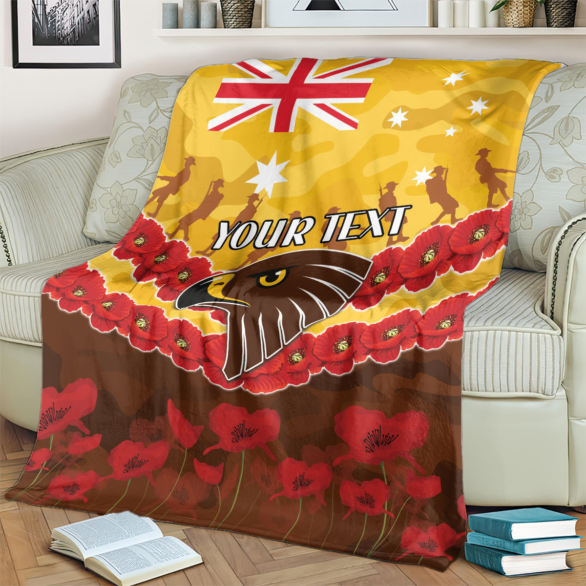 Custom Hawks Football Blanket ANZAC Lest We Forget