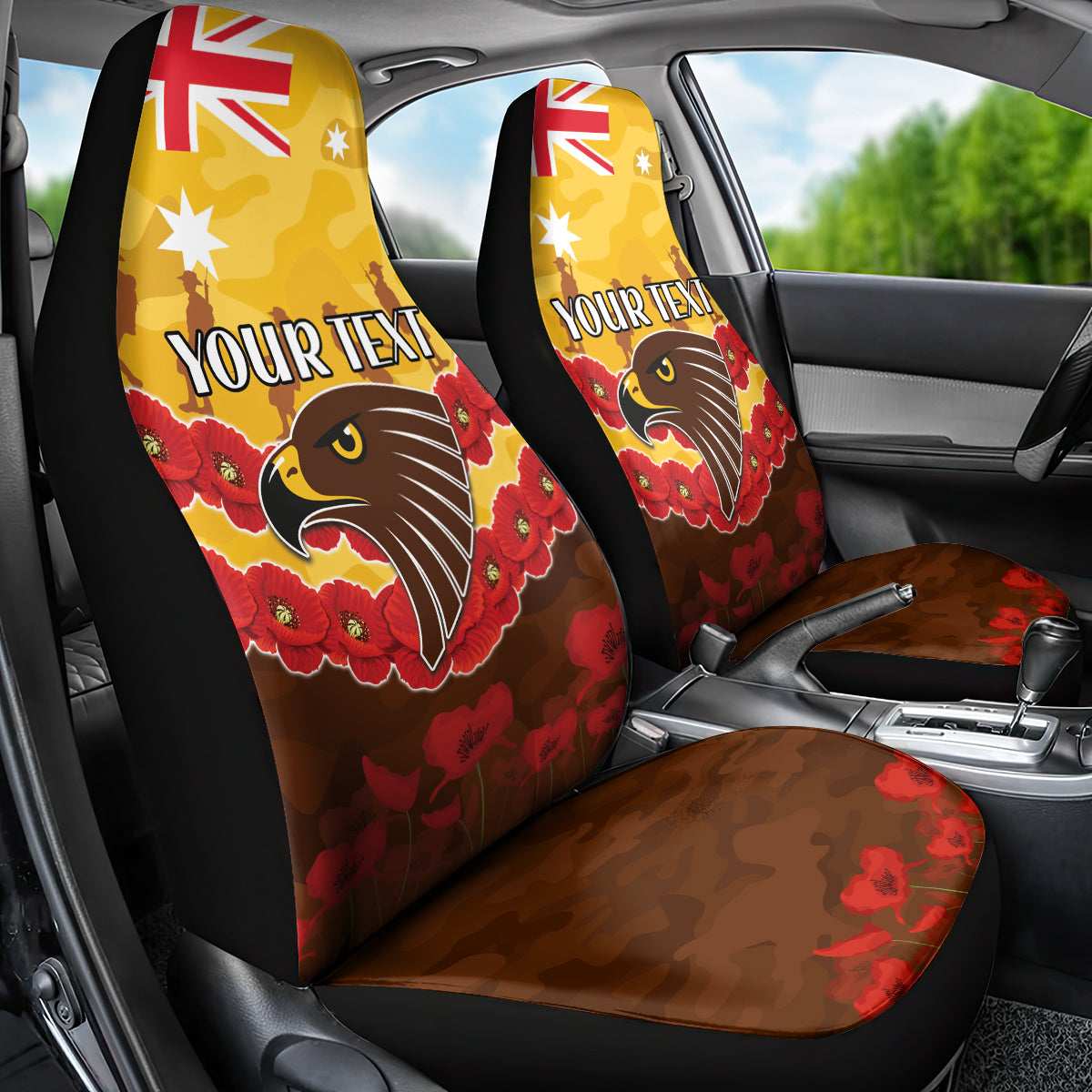 Custom Hawks Football Car Seat Cover ANZAC Lest We Forget