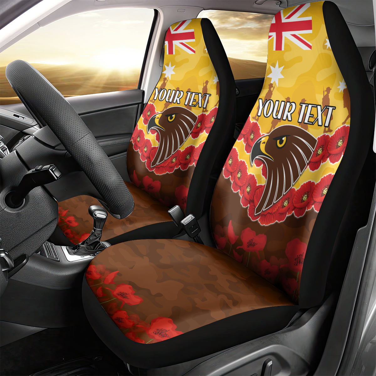 Custom Hawks Football Car Seat Cover ANZAC Lest We Forget