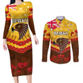 Custom Hawks Football Couples Matching Long Sleeve Bodycon Dress and Long Sleeve Button Shirt ANZAC Lest We Forget