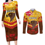Custom Hawks Football Couples Matching Long Sleeve Bodycon Dress and Long Sleeve Button Shirt ANZAC Lest We Forget