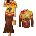 Custom Hawks Football Couples Matching Mermaid Dress and Long Sleeve Button Shirt ANZAC Lest We Forget