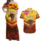 Custom Hawks Football Couples Matching Off Shoulder Maxi Dress and Hawaiian Shirt ANZAC Lest We Forget