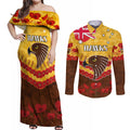 Custom Hawks Football Couples Matching Off Shoulder Maxi Dress and Long Sleeve Button Shirt ANZAC Lest We Forget