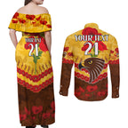 Custom Hawks Football Couples Matching Off Shoulder Maxi Dress and Long Sleeve Button Shirt ANZAC Lest We Forget