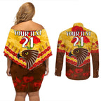 Custom Hawks Football Couples Matching Off Shoulder Short Dress and Long Sleeve Button Shirt ANZAC Lest We Forget
