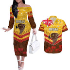 Custom Hawks Football Couples Matching Off The Shoulder Long Sleeve Dress and Hawaiian Shirt ANZAC Lest We Forget