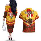 Custom Hawks Football Couples Matching Off The Shoulder Long Sleeve Dress and Hawaiian Shirt ANZAC Lest We Forget