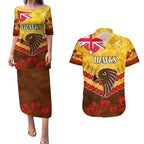 Custom Hawks Football Couples Matching Puletasi and Hawaiian Shirt ANZAC Lest We Forget