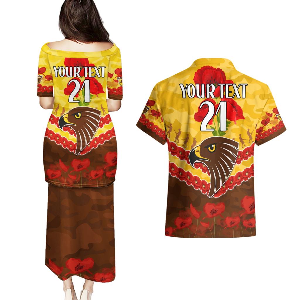 Custom Hawks Football Couples Matching Puletasi and Hawaiian Shirt ANZAC Lest We Forget