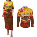 Custom Hawks Football Couples Matching Puletasi and Long Sleeve Button Shirt ANZAC Lest We Forget