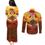 Custom Hawks Football Couples Matching Puletasi and Long Sleeve Button Shirt ANZAC Lest We Forget