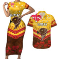 Custom Hawks Football Couples Matching Short Sleeve Bodycon Dress and Hawaiian Shirt ANZAC Lest We Forget