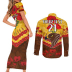 Custom Hawks Football Couples Matching Short Sleeve Bodycon Dress and Long Sleeve Button Shirt ANZAC Lest We Forget