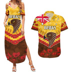 Custom Hawks Football Couples Matching Summer Maxi Dress and Hawaiian Shirt ANZAC Lest We Forget