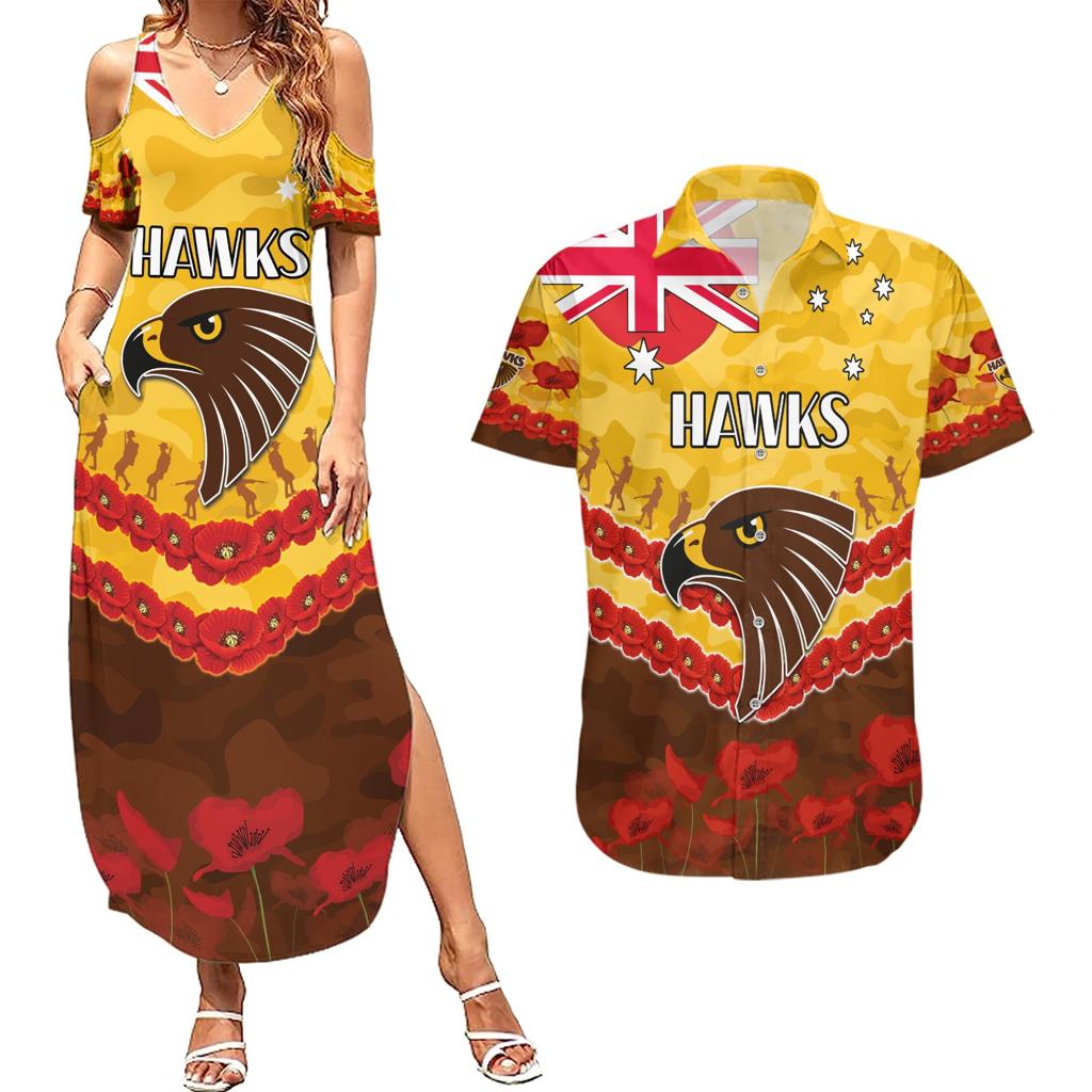 Custom Hawks Football Couples Matching Summer Maxi Dress and Hawaiian Shirt ANZAC Lest We Forget