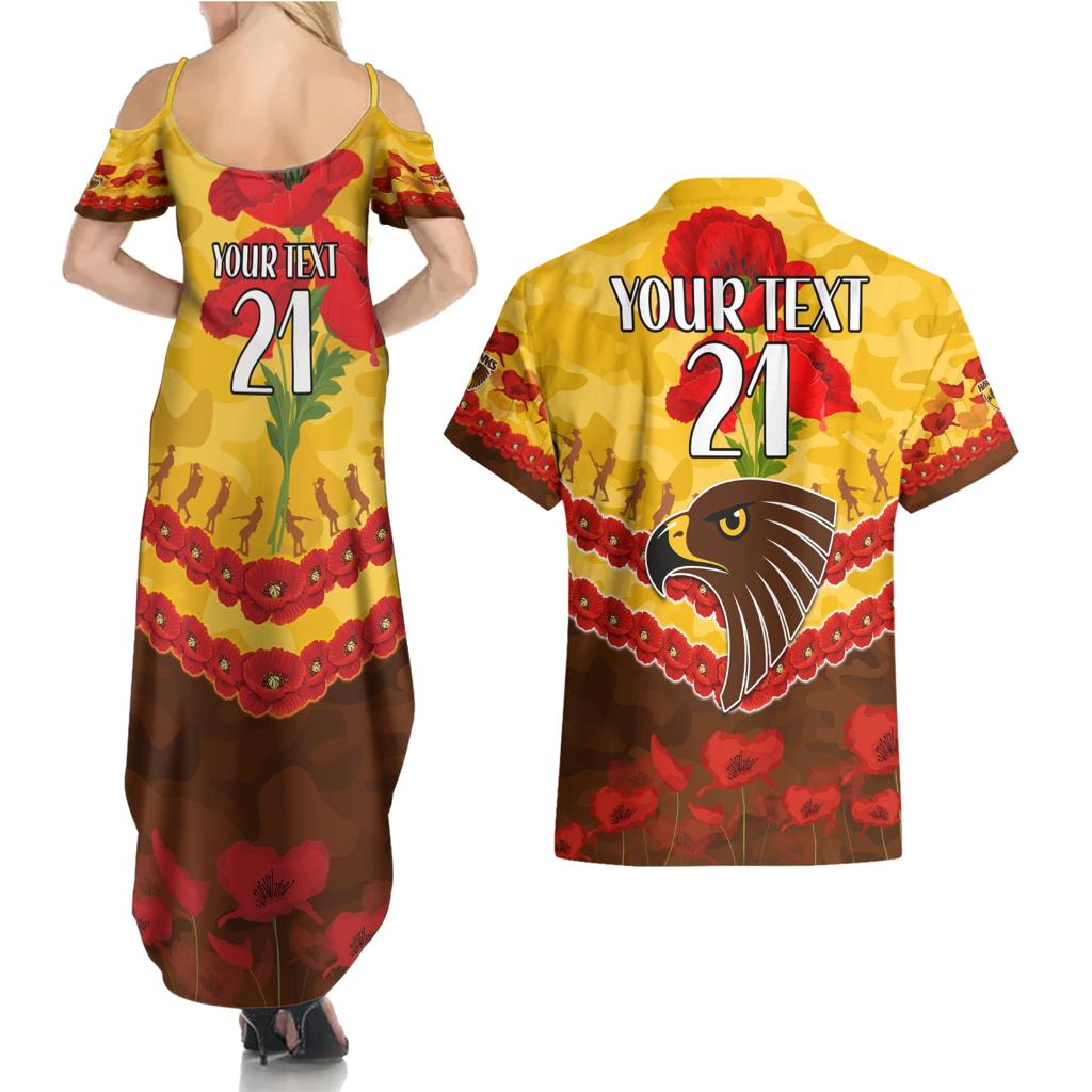 Custom Hawks Football Couples Matching Summer Maxi Dress and Hawaiian Shirt ANZAC Lest We Forget