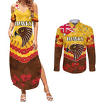 Custom Hawks Football Couples Matching Summer Maxi Dress and Long Sleeve Button Shirt ANZAC Lest We Forget