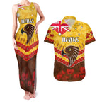 Custom Hawks Football Couples Matching Tank Maxi Dress and Hawaiian Shirt ANZAC Lest We Forget