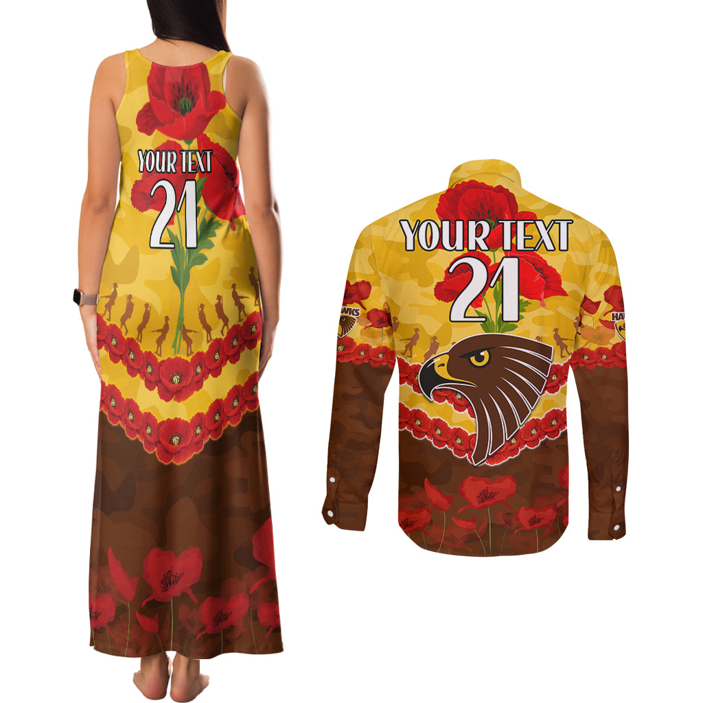 Custom Hawks Football Couples Matching Tank Maxi Dress and Long Sleeve Button Shirt ANZAC Lest We Forget