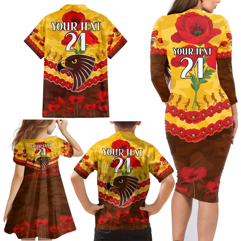 Custom Hawks Football Family Matching Long Sleeve Bodycon Dress and Hawaiian Shirt ANZAC Lest We Forget