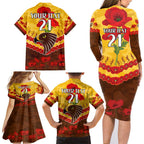 Custom Hawks Football Family Matching Long Sleeve Bodycon Dress and Hawaiian Shirt ANZAC Lest We Forget