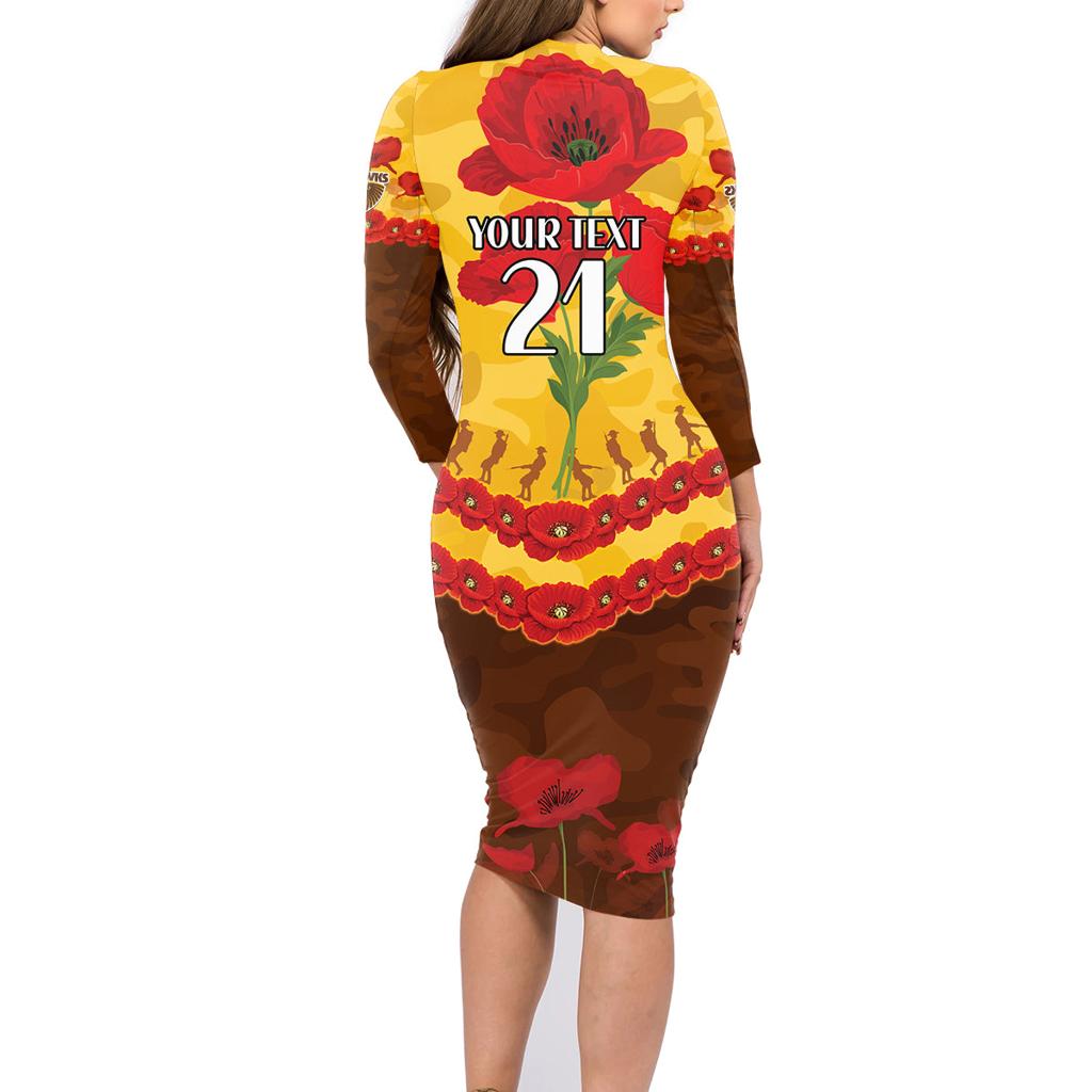 Custom Hawks Football Family Matching Long Sleeve Bodycon Dress and Hawaiian Shirt ANZAC Lest We Forget