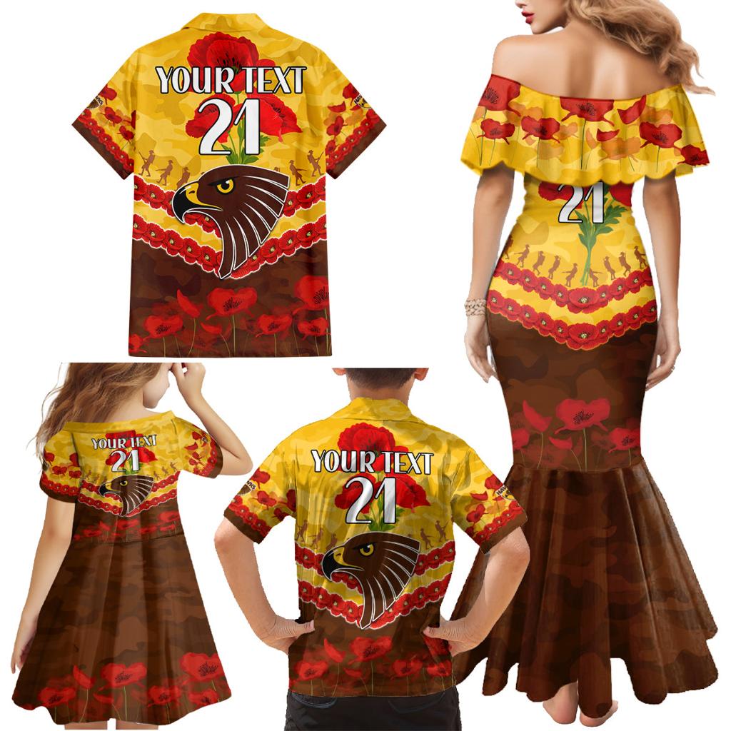 Custom Hawks Football Family Matching Mermaid Dress and Hawaiian Shirt ANZAC Lest We Forget