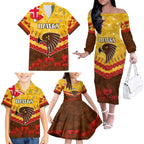 Custom Hawks Football Family Matching Off The Shoulder Long Sleeve Dress and Hawaiian Shirt ANZAC Lest We Forget
