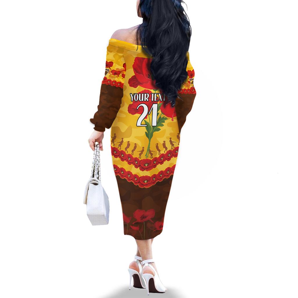 Custom Hawks Football Family Matching Off The Shoulder Long Sleeve Dress and Hawaiian Shirt ANZAC Lest We Forget